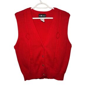 Sage Harbor Red Cable Knit Diamond Pattern Button‎ Sweater Vest Women Large